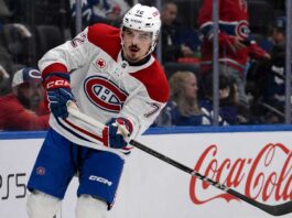 Will the Montreal Canadiens Trade Arber Xhekaj for a Second-Line Center? Arber Xhekaj skating for the Montreal Canadiens as trade rumors link the defenceman to a possible package for a second-line center.