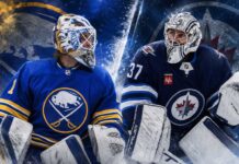 What Will It Cost the Buffalo Sabres to Trade for Connor Hellebuyck? Ukko-Pekka Luukkonen and Connor Hellebuyck featured in Buffalo Sabres and Winnipeg Jets trade rumor graphic
