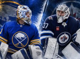 What Will It Cost the Buffalo Sabres to Trade for Connor Hellebuyck? Ukko-Pekka Luukkonen and Connor Hellebuyck featured in Buffalo Sabres and Winnipeg Jets trade rumor graphic