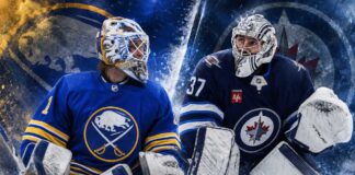 What Will It Cost the Buffalo Sabres to Trade for Connor Hellebuyck? Ukko-Pekka Luukkonen and Connor Hellebuyck featured in Buffalo Sabres and Winnipeg Jets trade rumor graphic