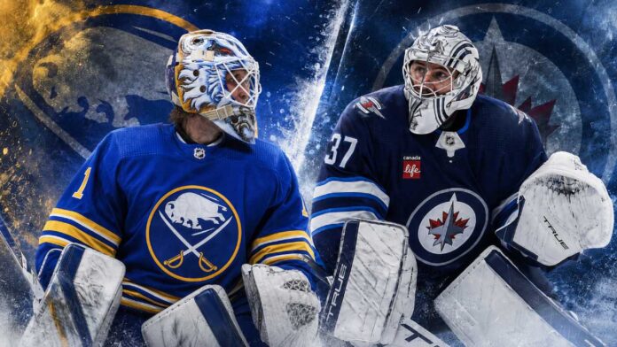 connor-hellebuyck-buffalo-sabres-trade-rumor Ukko-Pekka Luukkonen and Connor Hellebuyck featured in Buffalo Sabres and Winnipeg Jets trade rumor graphic