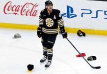 David Pastrnak Point Projections 2026-27: Can He Reach 108 Points? David Pastrnak in a Boston Bruins jersey during a hat trick celebration, featured in our 2026-27 fantasy hockey point projection.