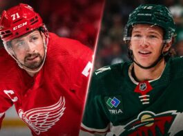 Dylan Larkin and Matt Boldy split image for Detroit Red Wings and Minnesota Wild trade rumor analysis