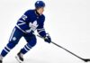 Gavin McKenna skating in a Toronto Maple Leafs home uniform for his 2026-27 NHL Fantasy Hockey rookie projection.