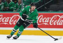 Jason Robertson skating for the Dallas Stars following his one-year, $12 million contract, with his long-term future and 2027 free agency still uncertain.