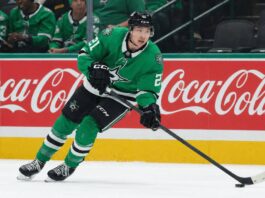 Jason Robertson skating for the Dallas Stars following his one-year, $12 million contract, with his long-term future and 2027 free agency still uncertain.