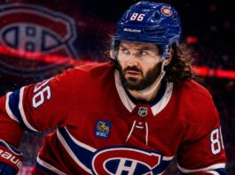 Kirill Marchenko wearing a Montreal Canadiens home jersey in NHL trade rumor image