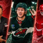 Steve Yzerman Steps Aside as Dylan Larkin Trade Decision Looms for Detroit Red Wings Three-way NHL trade rumor graphic tied to the Detroit Red Wings, Minnesota Wild, Dylan Larkin, Matt Boldy, and Steve Yzerman’s front-office transition.
