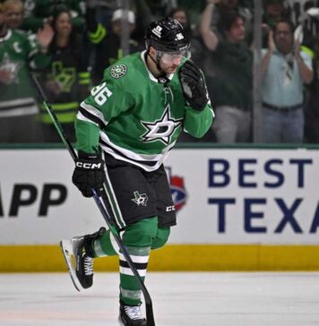 Mikko Rantanen Point Projections 2026-27: Can He Reach 100? Mikko Rantanen skating for the Dallas Stars during a game, featured in his 2026-27 fantasy hockey point projection.