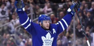 Toronto Maple Leafs defenseman Morgan Rielly skating amid NHL trade rumors about his availability