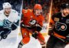 Shane Wright, Leo Carlsson and Claude Giroux featured in a split image highlighting the latest NHL news, trade rumors and free-agent updates.
