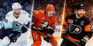 Shane Wright, Leo Carlsson and Claude Giroux featured in a split image highlighting the latest NHL news, trade rumors and free-agent updates.