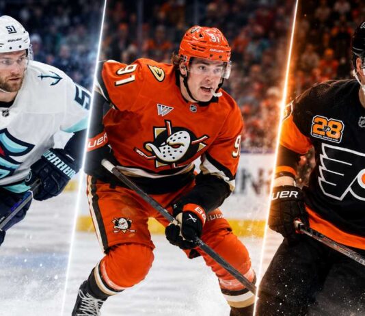 NHL News Today: Leo Carlsson Offer Sheet, Shane Wright Trade Shane Wright, Leo Carlsson and Claude Giroux featured in a split image highlighting the latest NHL news, trade rumors and free-agent updates.