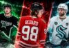 Jason Robertson, Connor Bedard and Shane Wright featured in a three-way NHL news graphic covering contract talks, injury updates and trade rumors.