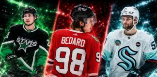 Jason Robertson, Connor Bedard and Shane Wright featured in a three-way NHL news graphic covering contract talks, injury updates and trade rumors.