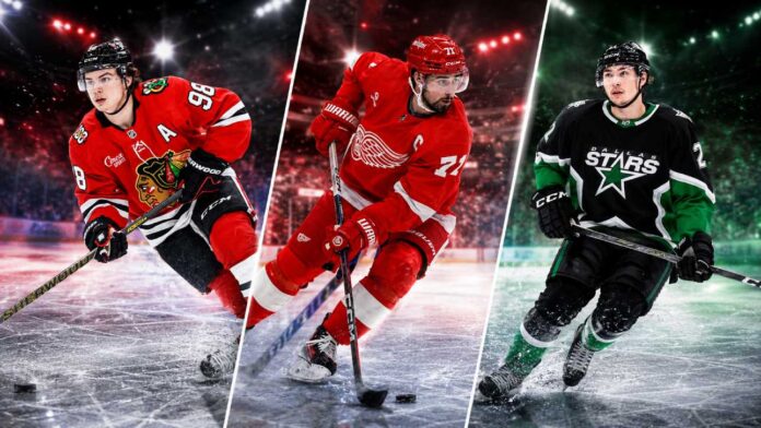 nhl-news-rumors-july-11-2026 Connor Bedard, Dylan Larkin and Jason Robertson featured in a three-way split image for the latest NHL news and trade rumors.