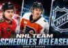 NHL News Today: Zegras Signs, Record Schedule Arrives and RFA Pressure Builds Connor Bedard, Trevor Zegras and the NHL logo featured in an NHL News graphic announcing the release of the 2026-27 team schedules.