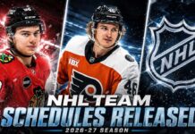 NHL News Today: Zegras Signs, Record Schedule Arrives and RFA Pressure Builds Connor Bedard, Trevor Zegras and the NHL logo featured in an NHL News graphic announcing the release of the 2026-27 team schedules.