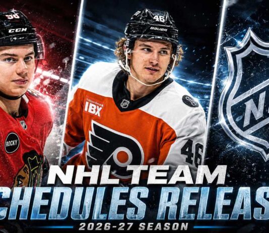 NHL News Today: Zegras Signs, Record Schedule Arrives and RFA Pressure Builds Connor Bedard, Trevor Zegras and the NHL logo featured in an NHL News graphic announcing the release of the 2026-27 team schedules.
