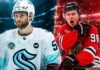NHL News Today: Bedard Targets Playoffs as Wright and Hellebuyck Rumors Build Shane Wright of the Seattle Kraken and Connor Bedard of the Chicago Blackhawks featured in a split image for the latest NHL news and trade rumors.