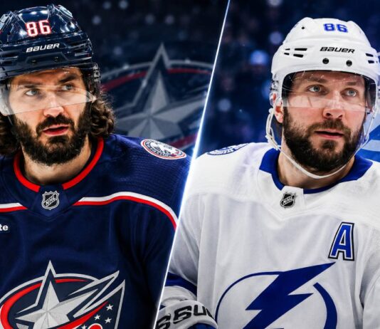 NHL News Today: Nikita Kucherov Contract Update as Marchenko Trade Rumors Intensify Kirill Marchenko of the Columbus Blue Jackets and Nikita Kucherov of the Tampa Bay Lightning featured in a split image for the latest NHL News and trade rumors.