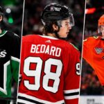 NHL News Today: Leo Carlsson Stays in Anaheim as Connor Bedard Injury Shakes the Offseason Jason Robertson, Connor Bedard and Leo Carlsson featured in a three-way split image highlighting the latest NHL news and trade rumors.