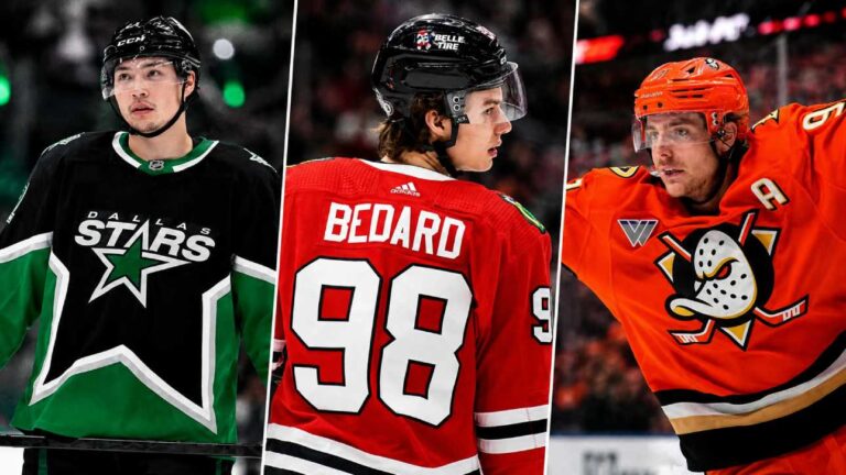 Jason Robertson, Connor Bedard and Leo Carlsson featured in a three-way split image highlighting the latest NHL news and trade rumors.
