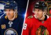 Patrick Kane’s NHL Future Reportedly Comes Down to the Blackhawks or Sabres Patrick Kane split image wearing Buffalo Sabres and Chicago Blackhawks jerseys amid NHL free agency rumors