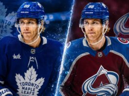 Patrick Kane Linked to Toronto Maple Leafs and Colorado Avalanche Patrick Kane pictured in Toronto Maple Leafs and Colorado Avalanche home jerseys amid NHL free-agent rumors.