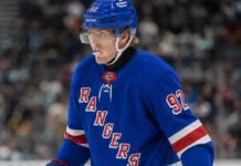 New York Rangers Linked to Patrik Laine in NHL Free Agency Patrik Laine wearing a New York Rangers home jersey amid NHL free agency rumors