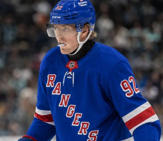 New York Rangers Linked to Patrik Laine in NHL Free Agency Patrik Laine wearing a New York Rangers home jersey amid NHL free agency rumors