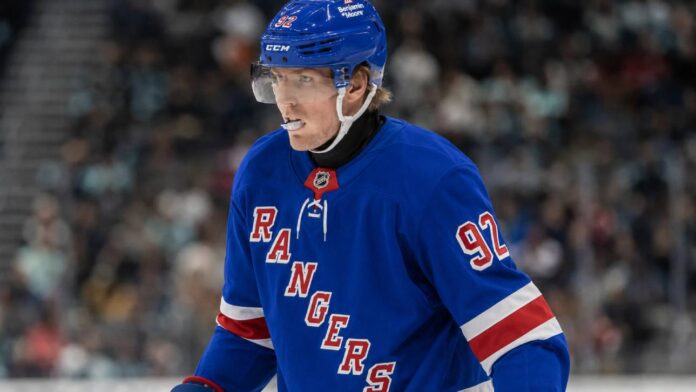 patrik-laine-new-york-rangers-free-agent-rumors Patrik Laine wearing a New York Rangers home jersey amid NHL free agency rumors
