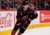 Sebastian Aho Point Projections 2026-27: Carolina Hurricanes Fantasy Outlook Sebastian Aho skating for the Carolina Hurricanes as a left-shot beside Coca-Cola and Nintendo Switch ads in a 2026-27 fantasy hockey projection