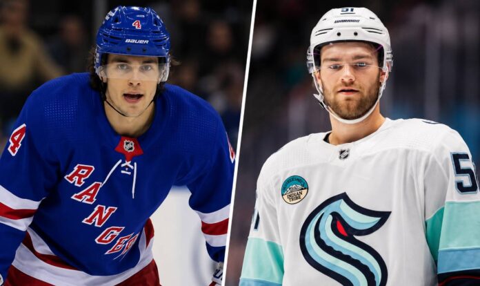 shane-wright-braden-schneider-rangers-kraken-trade-rumor Shane Wright of the Seattle Kraken and Braden Schneider of the New York Rangers featured in a potential NHL trade rumor