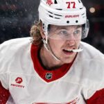 Simon Edvinsson skating for the Detroit Red Wings amid NHL offer sheet and contract rumors