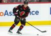 Tim Stützle Point Projections 2026-27: Is a 90-Point Fantasy Breakout Coming? Tim Stützle skating with the puck for the Ottawa Senators during an NHL game ahead of his 2026-27 fantasy hockey point projection.