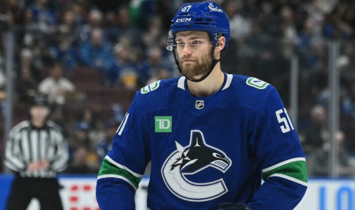vancouver-canucks-shane-wright-seattle-kraken-trade-rumor Shane Wright wearing a Vancouver Canucks home jersey amid trade rumors involving the Seattle Kraken, Zeev Buium and Tom Willander.