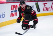 Vladimir Tarasenko pictured in an Ottawa Senators home jersey as NHL free-agent rumors link the veteran winger to a possible return to Ottawa