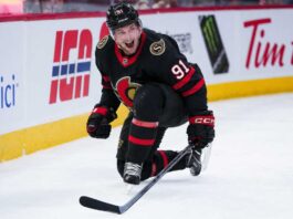 Vladimir Tarasenko pictured in an Ottawa Senators home jersey as NHL free-agent rumors link the veteran winger to a possible return to Ottawa