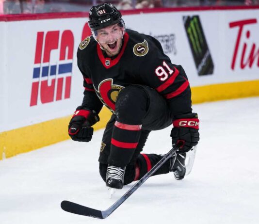 Vladimir Tarasenko pictured in an Ottawa Senators home jersey as NHL free-agent rumors link the veteran winger to a possible return to Ottawa