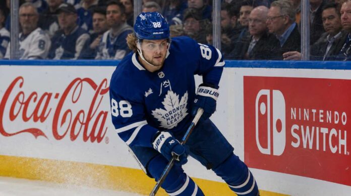 William Nylander skating for the Toronto Maple Leafs during his 2026-27 fantasy hockey point projection.