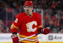 Arber Xhekaj Linked to Calgary Flames as Canadiens Face Major Decision Arber Xhekaj wearing a Calgary Flames home jersey amid NHL trade rumors involving the Montreal Canadiens