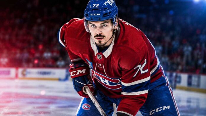 Arber Xhekaj in a Montreal Canadiens jersey as NHL trade rumors raise questions about his future with the Canadiens.