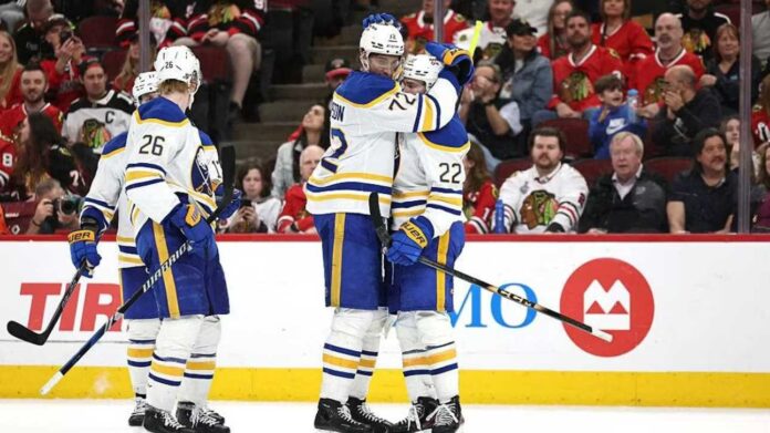buffalo-sabres-season-preview-2026-27 Buffalo Sabres players celebrate a win last season as Buffalo pushes for another playoff appearance.
