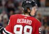 Connor Bedard Point Projections 2026-27: Chicago Blackhawks Fantasy Outlook Connor Bedard skating for the Chicago Blackhawks during a 2026-27 fantasy hockey point projection.