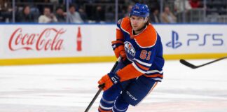 Cutter Gauthier in an Edmonton Oilers home jersey as NHL trade rumors link the Anaheim Ducks star to a potential blockbuster with Edmonton.