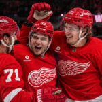 Detroit Red Wings Season Preview 2026-27: Playoff Push or Another Near Miss? Dylan Larkin, Alex DeBrincat and Moritz Seider celebrate a Detroit Red Wings win ahead of the 2026-27 NHL season.