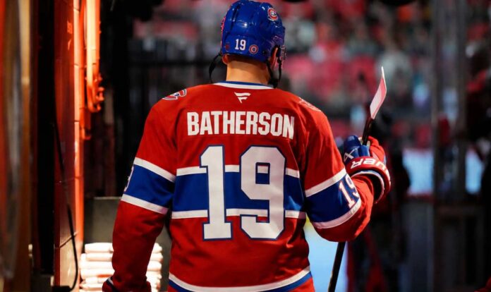 drake-batherson-montreal-canadiens-trade-rumors Drake Batherson wearing a Montreal Canadiens jersey amid NHL trade rumors involving the Ottawa Senators