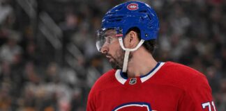 Dylan Larkin in a Montreal Canadiens jersey amid NHL trade rumors linking the Detroit Red Wings captain to Montreal