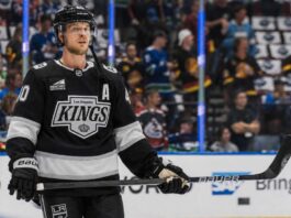 Elias Pettersson in a Los Angeles Kings jersey amid NHL trade rumors involving the Vancouver Canucks